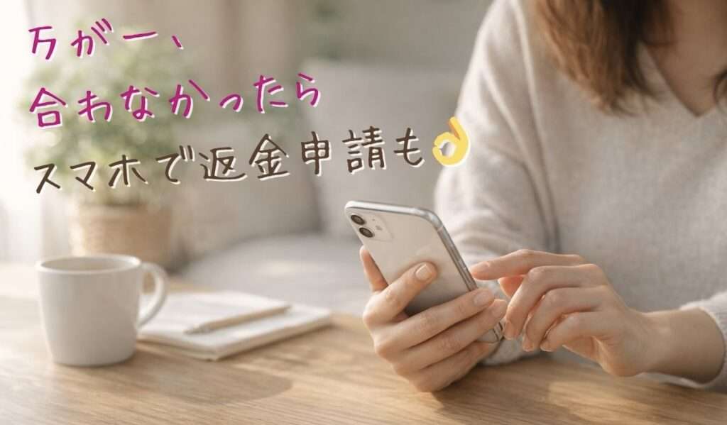 スマホで返金申請する女性